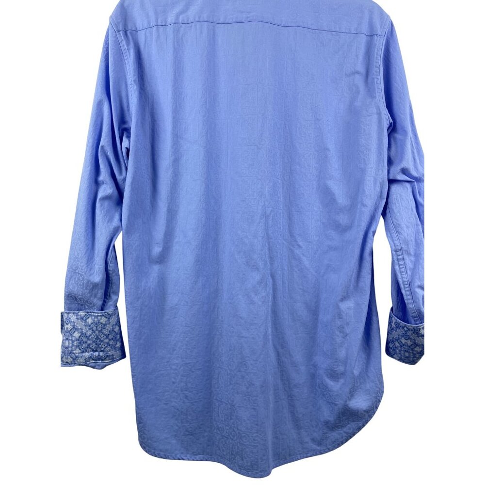 Robert Graham Men's Large Classic Fit Contrast Cuff Button Up Shirt Light Blue - Picture 7 of 8